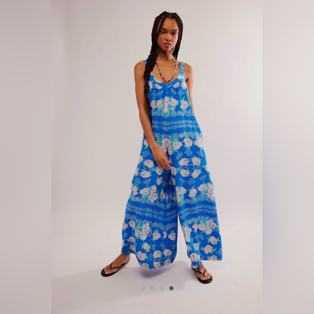 Free People Bali Lilli Scarf Print Jumpsuit in Sweet Blue Combo size XS